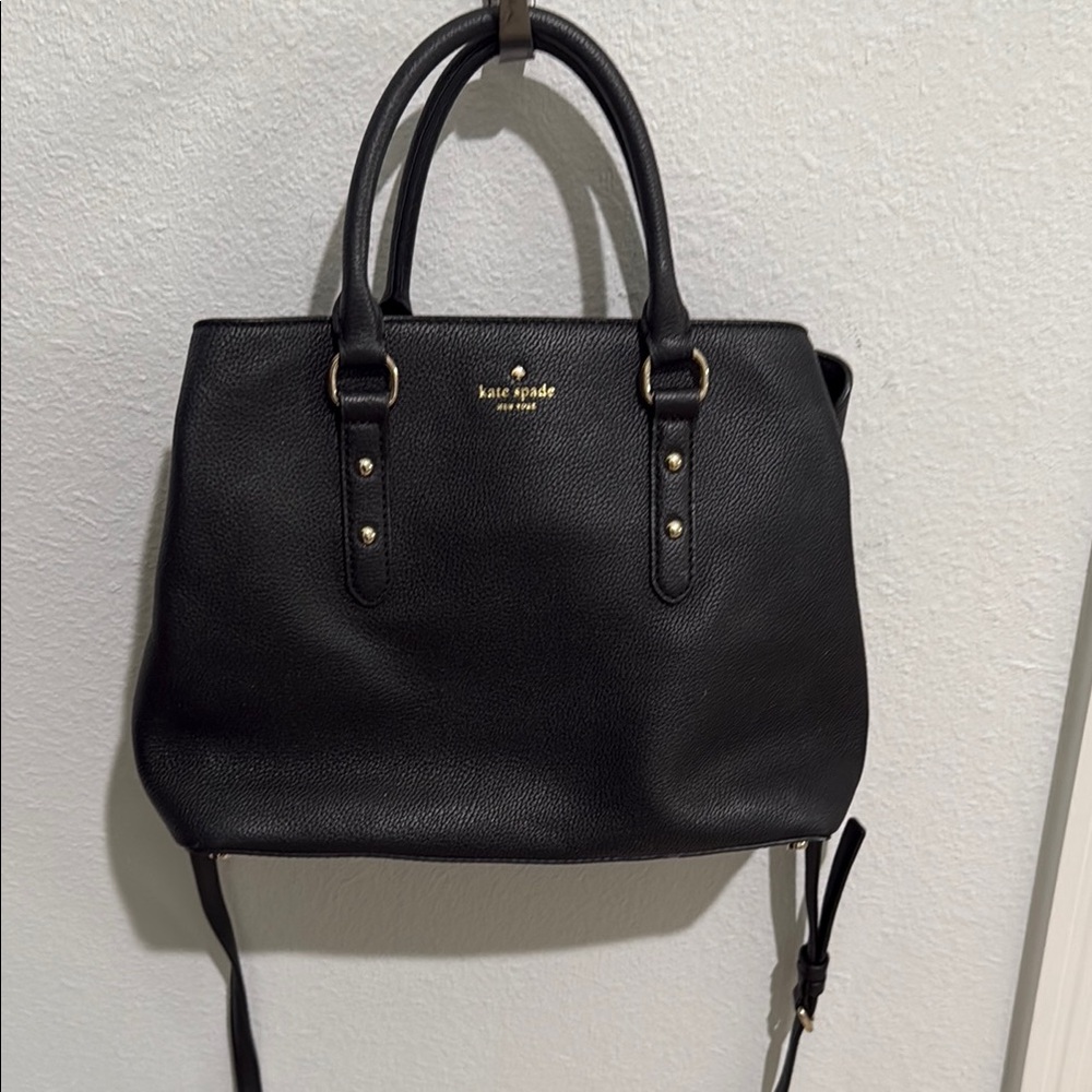 🖤 Kate Spade Black Leather Tote Bag Crossbody Handles 🖤